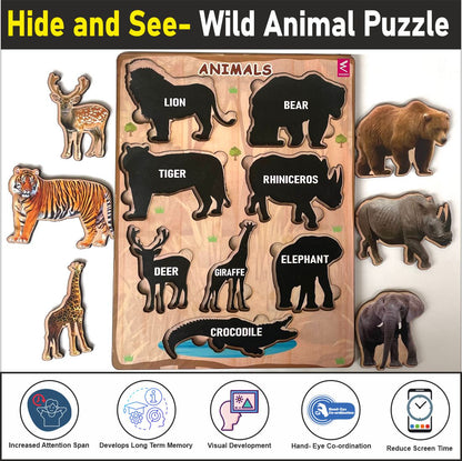 Wooden Hide and See Wild Animals Puzzle