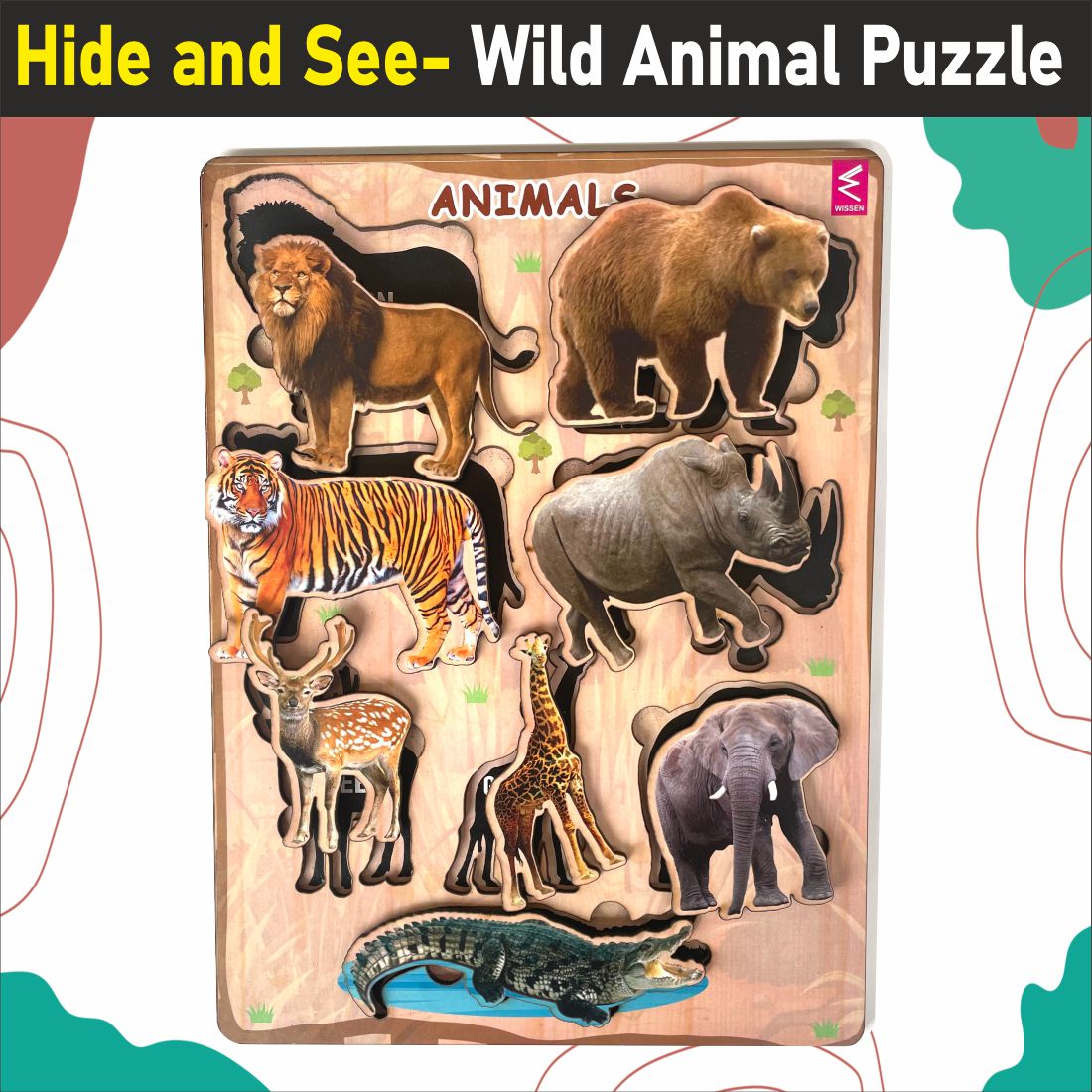 Wooden Hide and See Wild Animals Puzzle