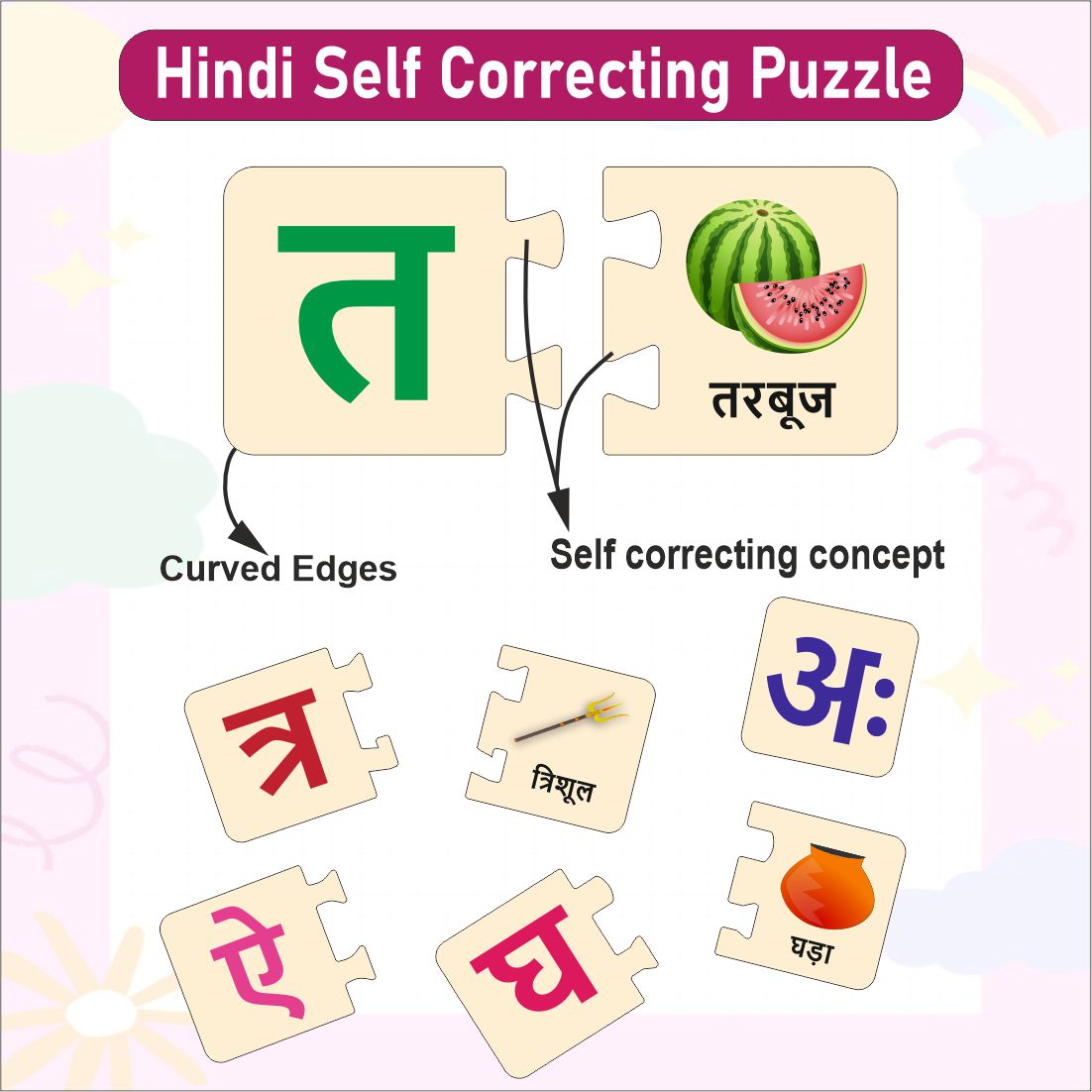 Wooden Hindi Swar and Consonant Self Correcting Puzzles