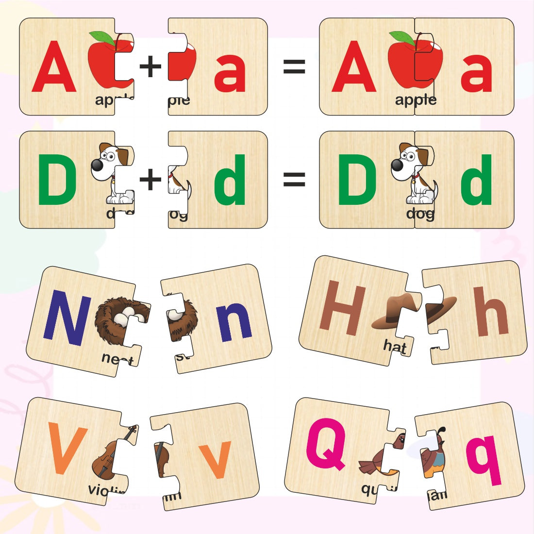 Wooden Capital and Small Alphabet with picture self correcting matching puzzles for kids