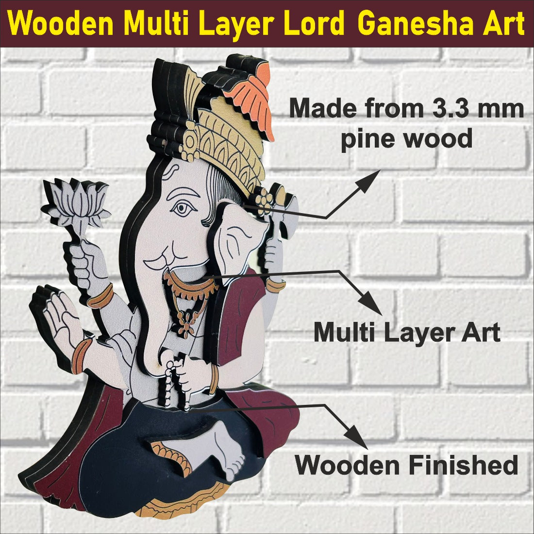 Wooden Multi Layer Lord Ganesha Art