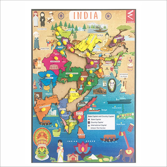 Wooden India Map Educational Peg Board Puzzle -12*18 inch