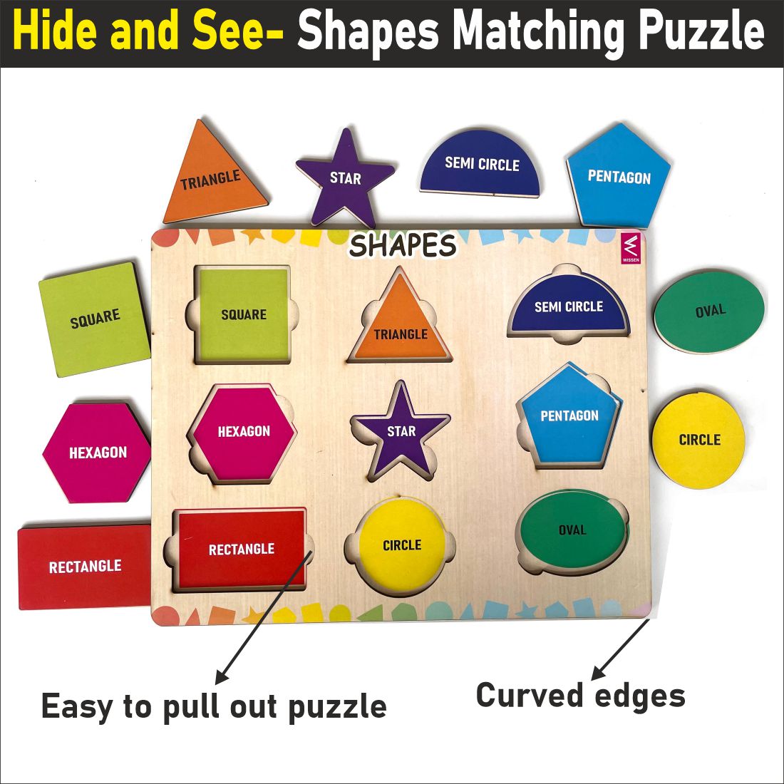 Wooden Hide and See Shapes Puzzle