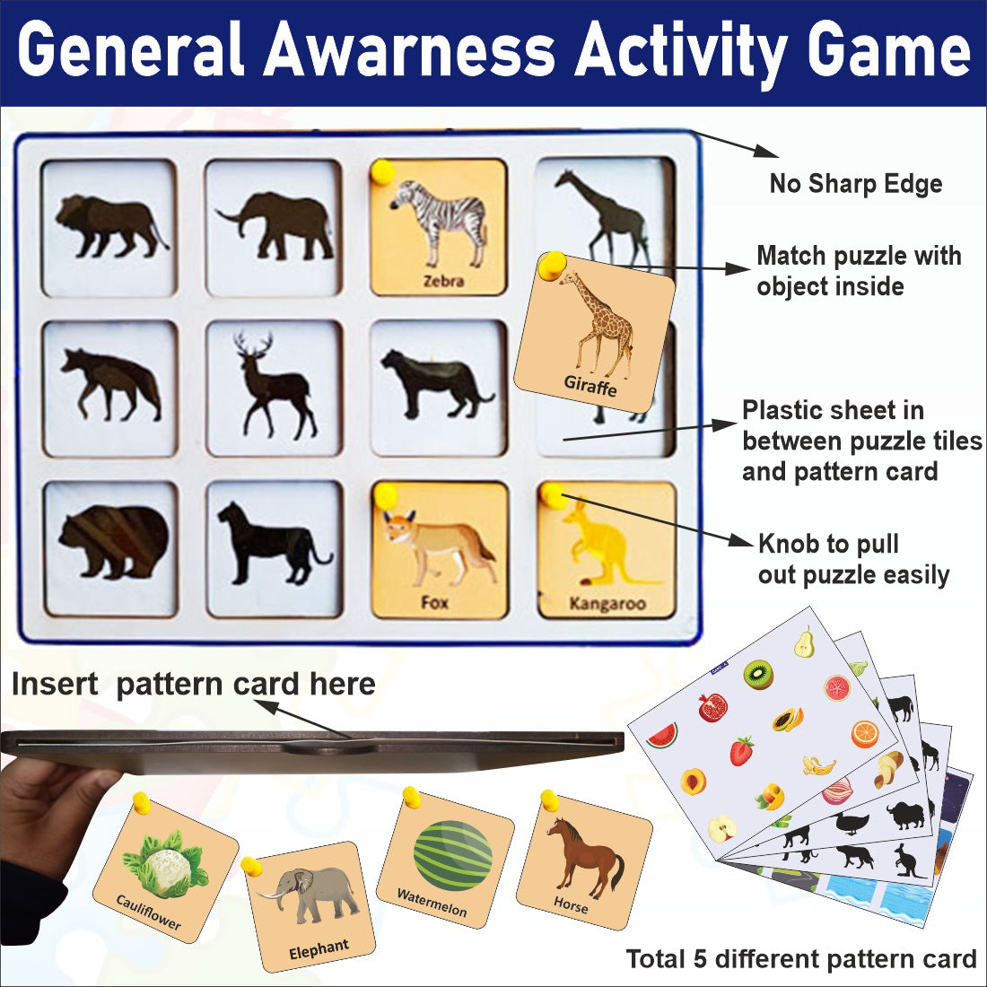 Wissen Wooden General Awareness Activity Game -5 in 1 Activities for Kids