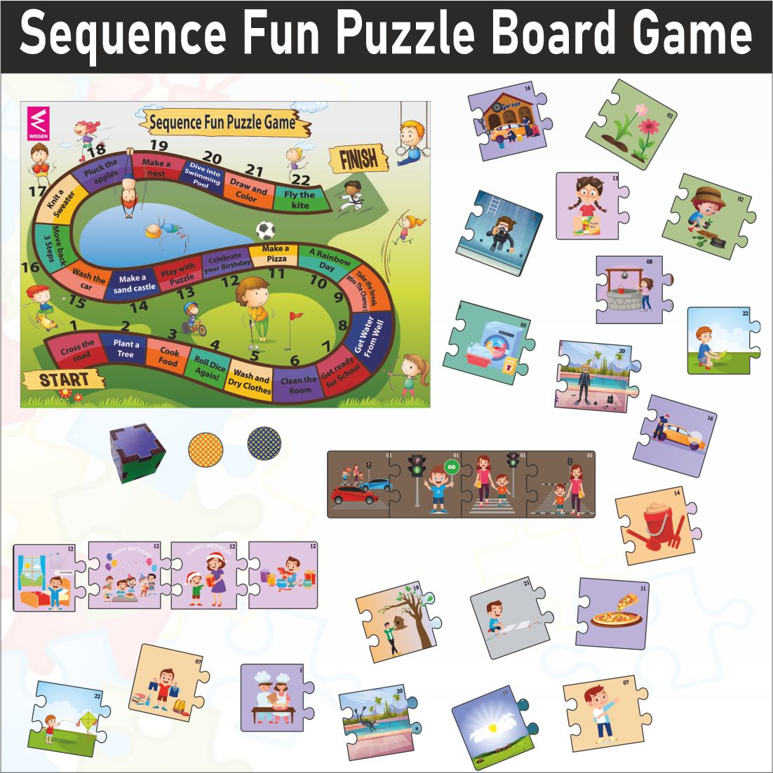 Wooden Sequence Fun Puzzle Board Game