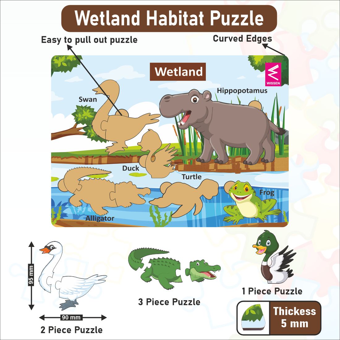 Wooden  Habitat Learning Puzzle board game for kids Set of 6