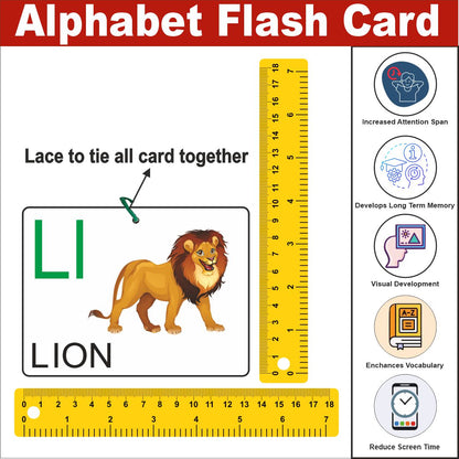 Wooden (MDF) Alphabet Learning Flash card with lacing thread.