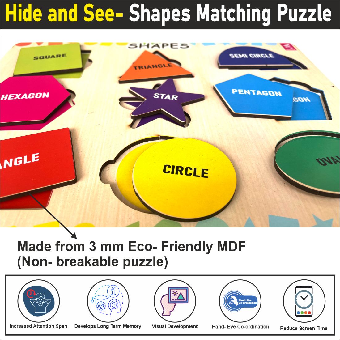 Wooden Hide and See Shapes Puzzle