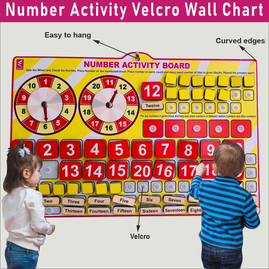 Wooden Number Activity Learning Board- Velcro Based for Kids