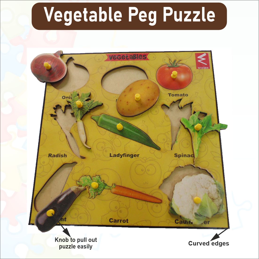 Wooden Vegetable Learning Educational  Peg Board Puzzle -12 *12 inch