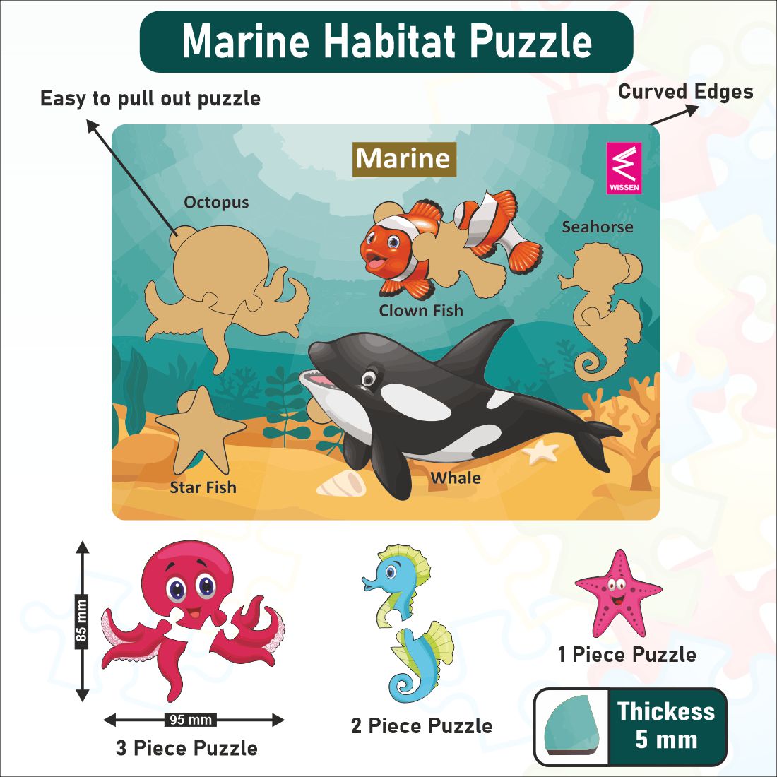 Wooden Marine Habitat Learning Puzzle board game for kids