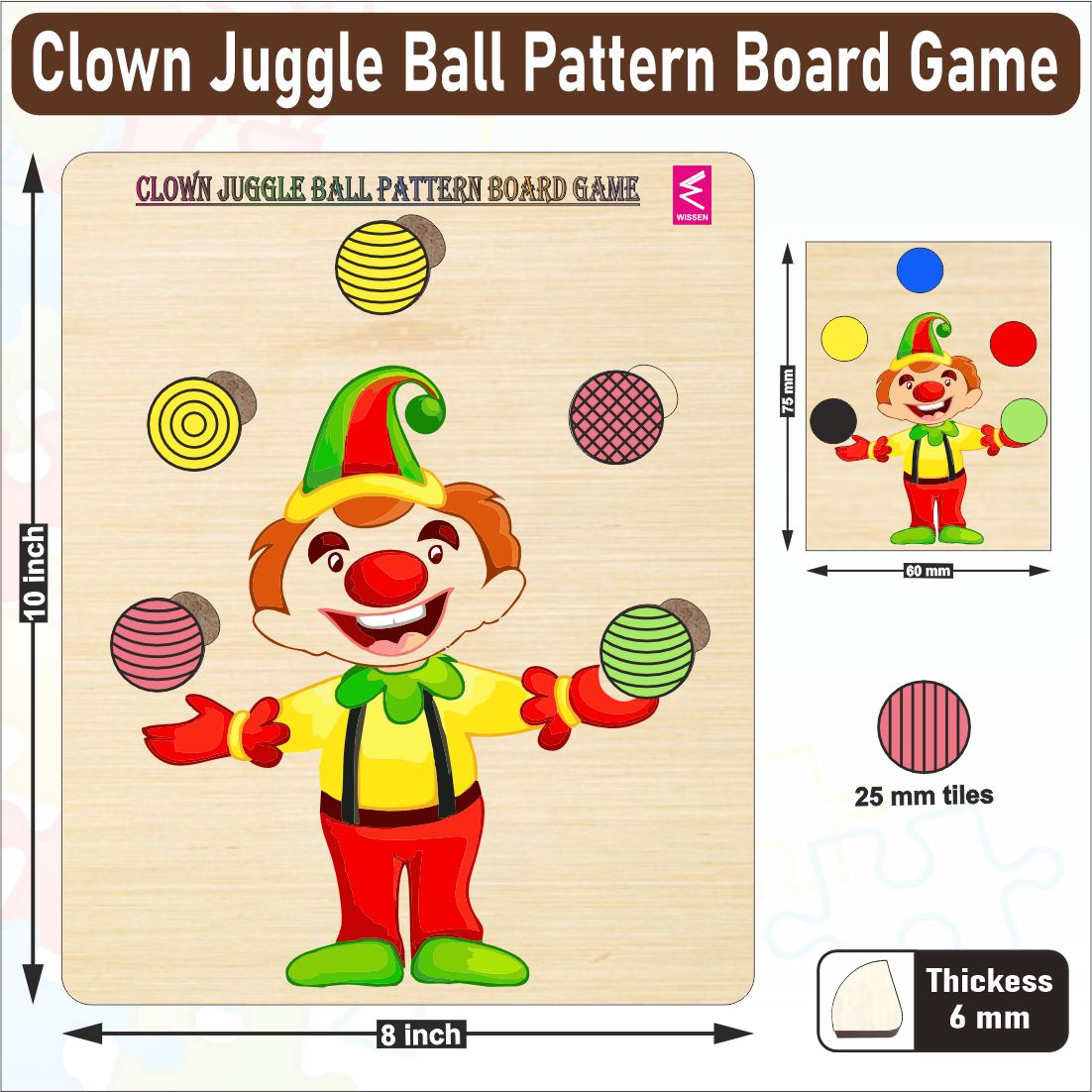 Wooden Clown Juggle Ball Pattern Board game