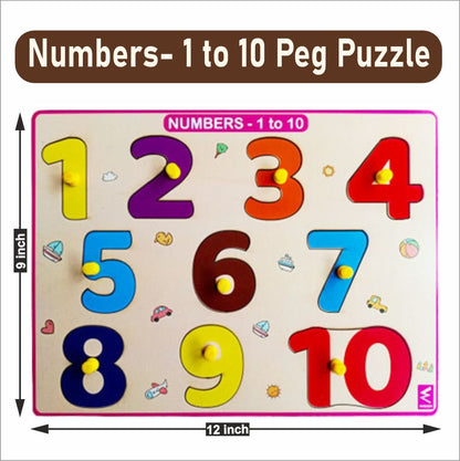 Wooden Hide and See Numbers 1-10 Peg Board Puzzle- 12*9 inch