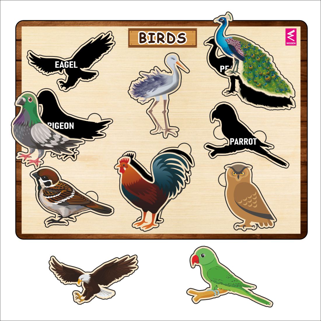 Wooden Hide and See Birds Puzzle