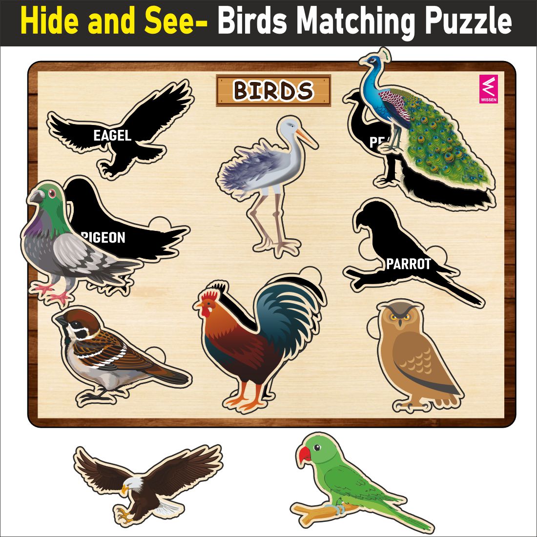 Wooden Hide and See Birds Puzzle