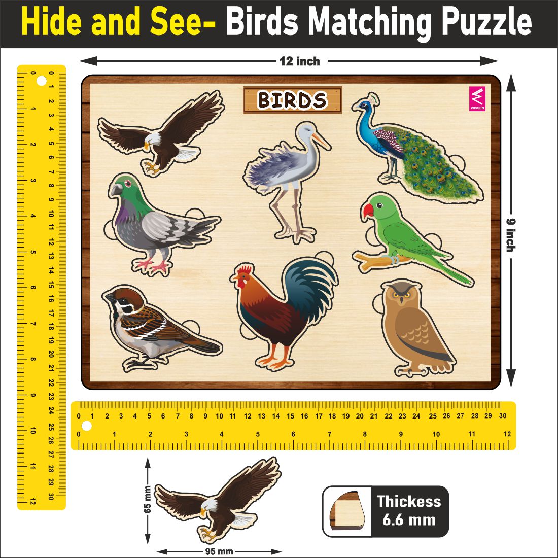 Wooden Hide and See Birds Puzzle