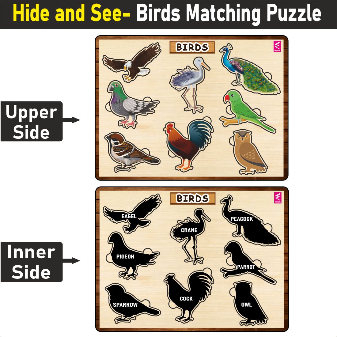 Wooden Hide and See Birds Puzzle