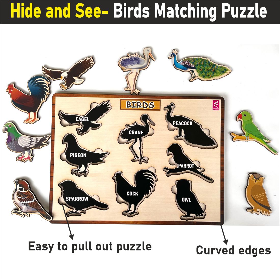 Wooden Hide and See Birds Puzzle