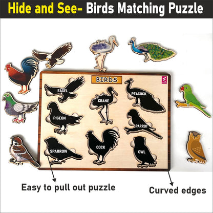 Wooden Hide and See Birds Puzzle