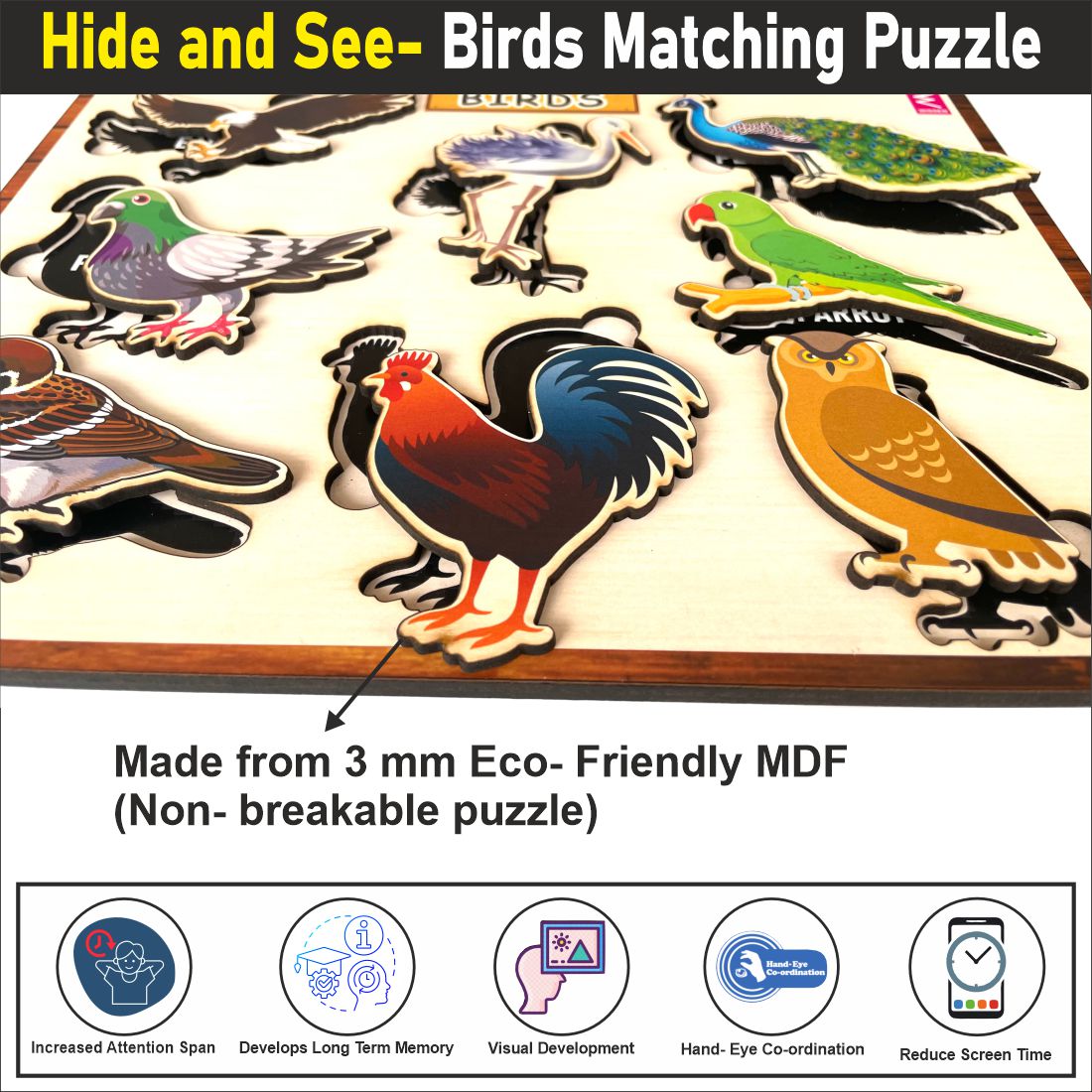 Wooden Hide and See Birds Puzzle