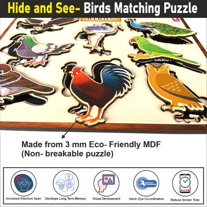 Wooden Hide and See Birds Puzzle