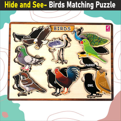 Wooden Hide and See Birds Puzzle