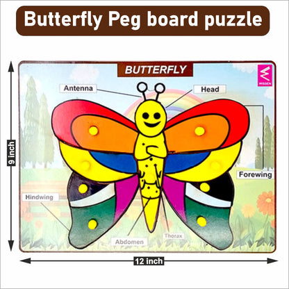 Wooden Butterfly parts Peg board puzzle- 12*9 inch