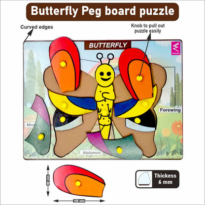 Wooden Butterfly parts Peg board puzzle- 12*9 inch