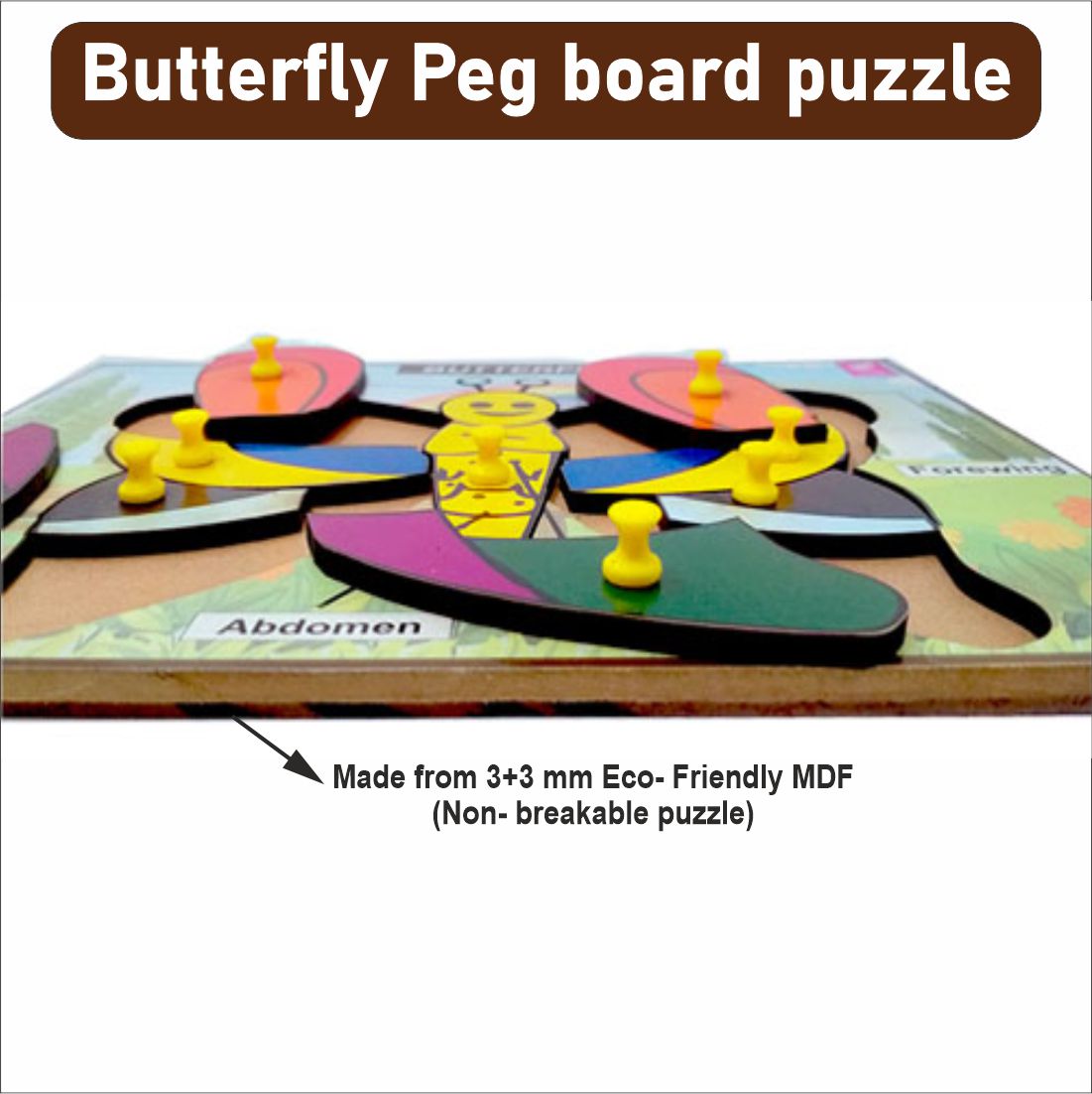 Wooden Butterfly parts Peg board puzzle- 12*9 inch