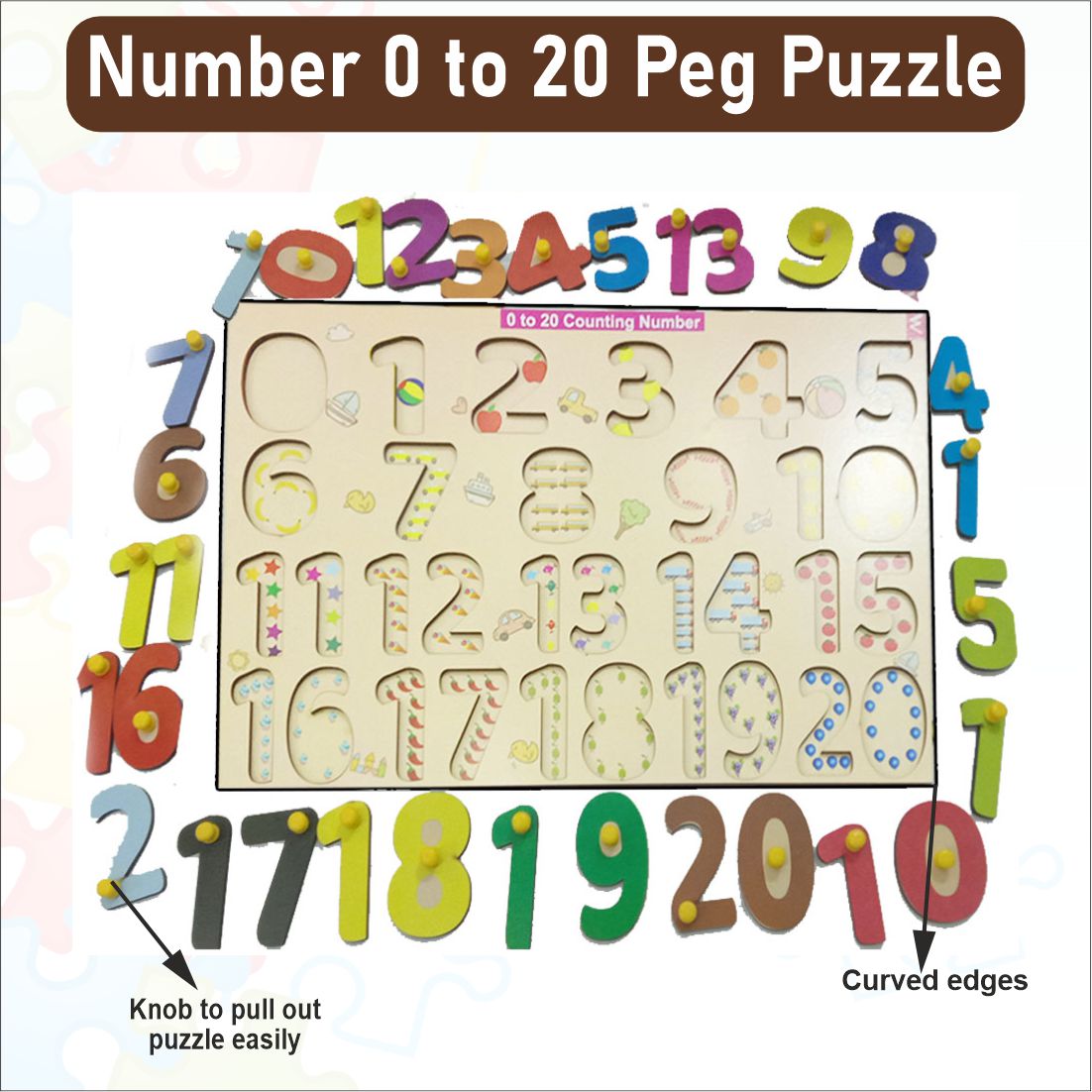 Wooden Numbers 0-20 Peg  Board Puzzle- 12*18 inch