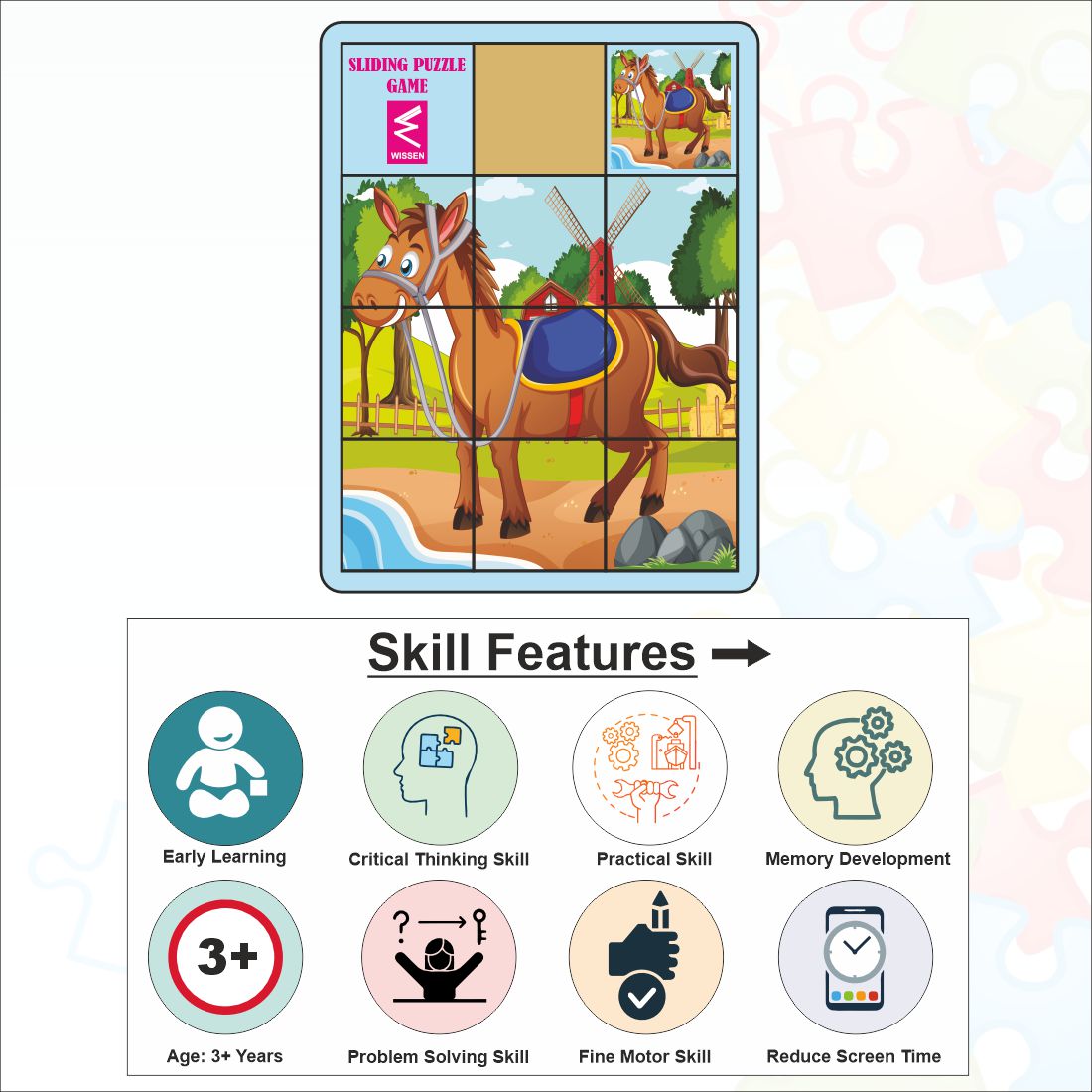 Wooden Horse and Foal Sliding Puzzle Game