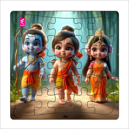 Wooden Jigsaw Puzzle- " Piece together the Ramayana: A delightful puzzle featuring Ram, Lakshman, Sita, and their epic journey. 9*9 inch