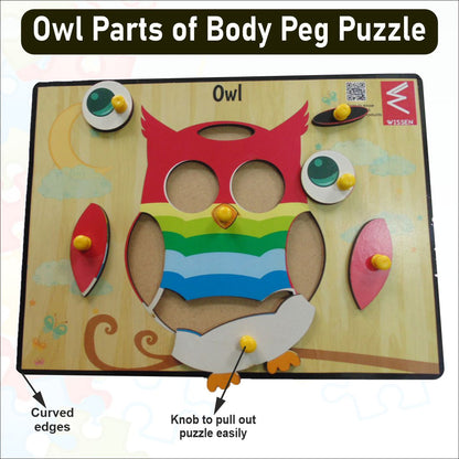 Wooden OWL parts of body peg board Puzzle -12*9 inch