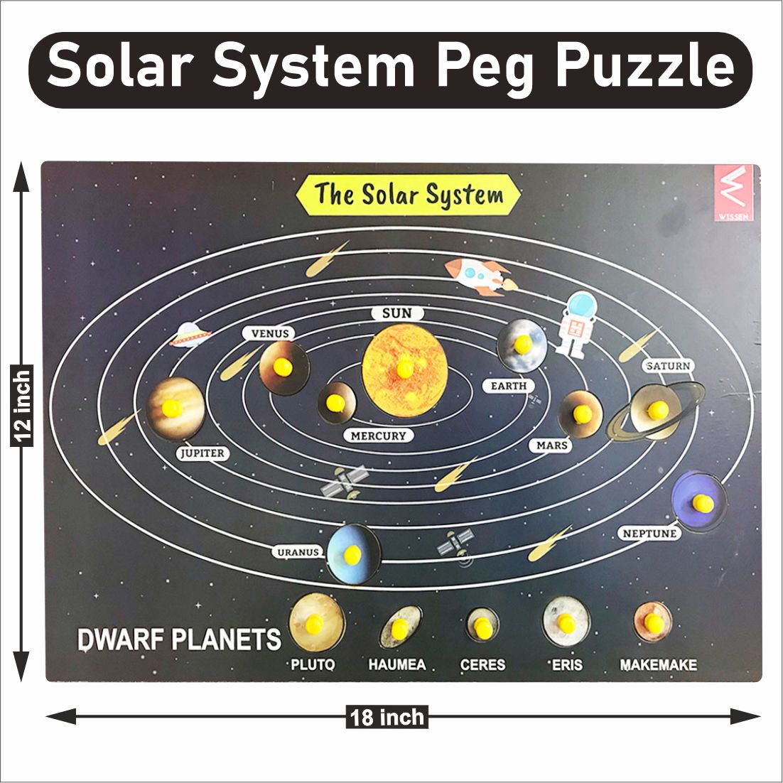 Wooden Solar System Educational Peg Board Puzzle -12*18 inch