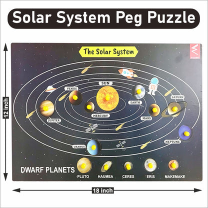 Wooden Solar System Educational Peg Board Puzzle -12*18 inch