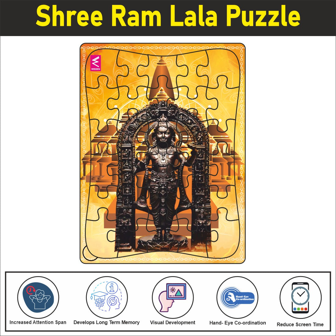 Shri Ram Lalla Wooden Jigsaw Puzzle : Explore Ayodhya's Majesty with Shri Ramlalla's Serene Design-12*9 INCH- 30 PIECES