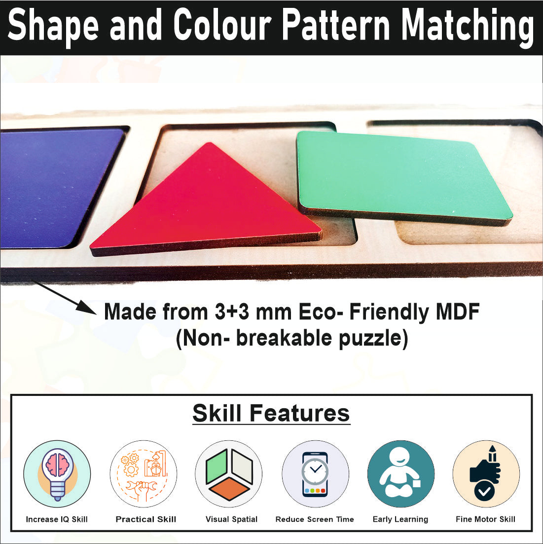 Wooden Shapes and Colour Pattern Matching Puzzle