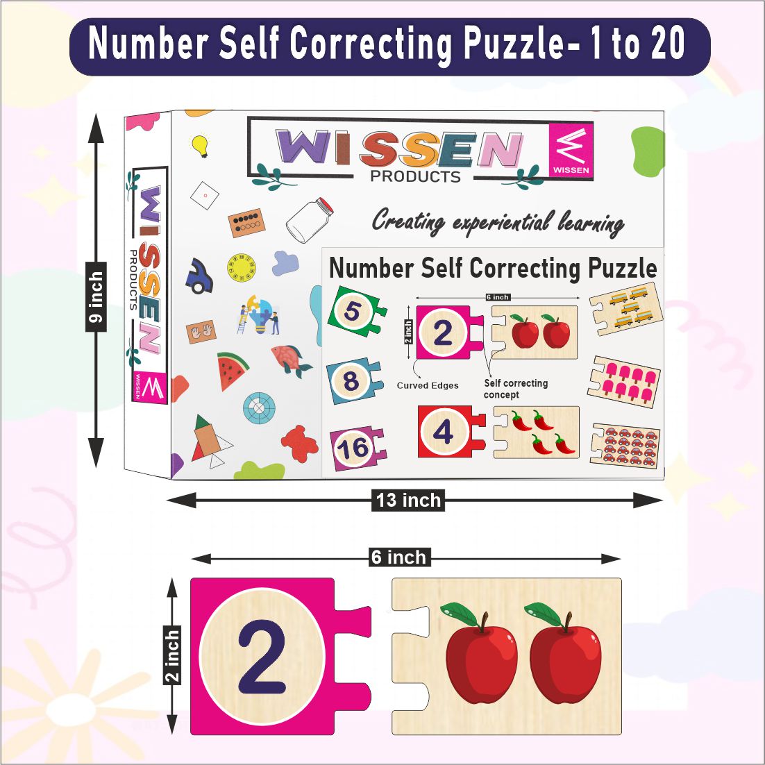 Wooden Numbers 1-20 Self Correcting Puzzles for Kids