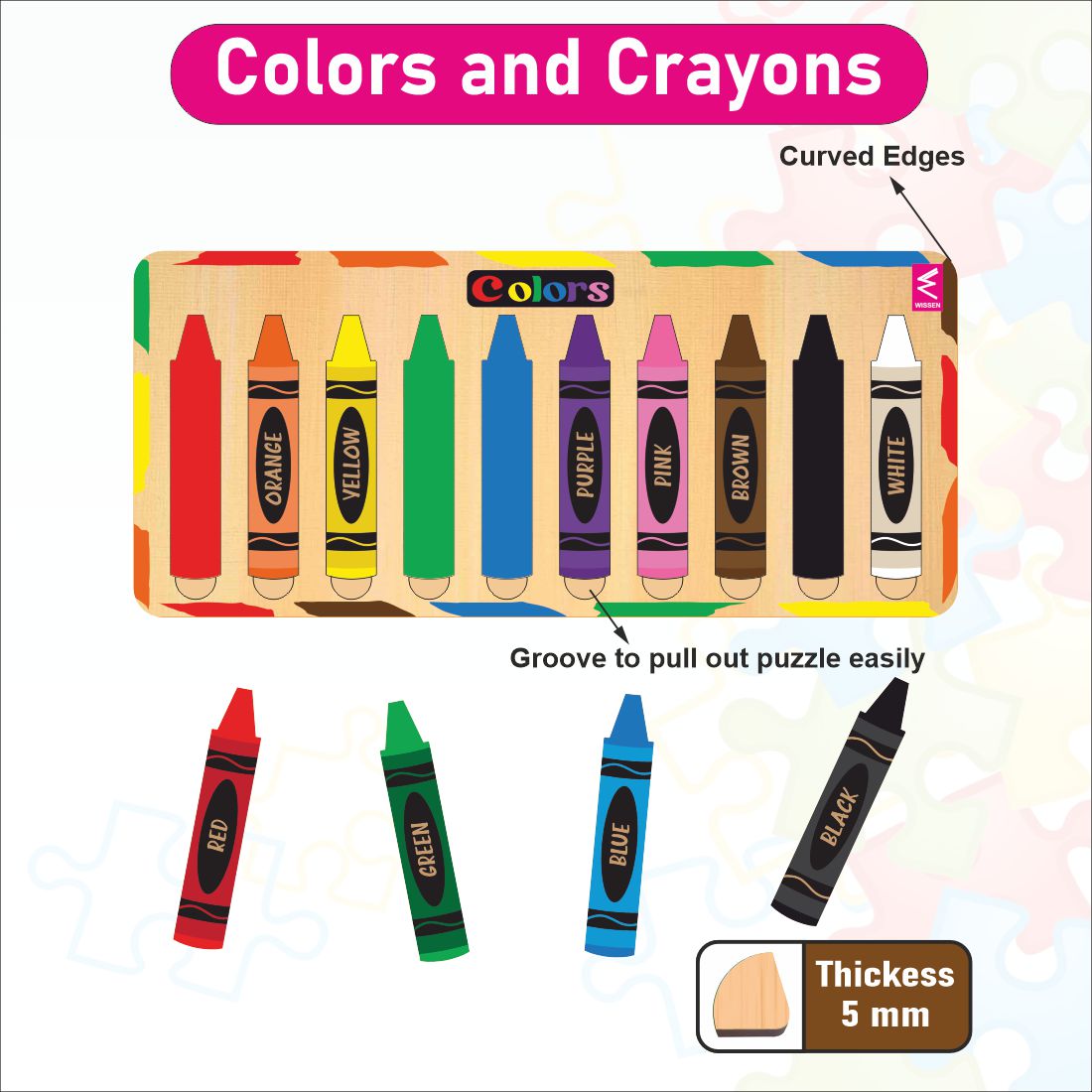 Wooden Colors and Crayons Matching Puzzle- 9*4inch