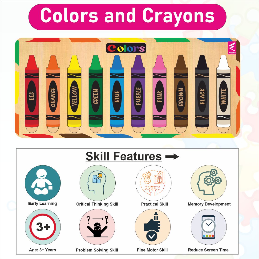 Wooden Colors and Crayons Matching Puzzle- 9*4inch