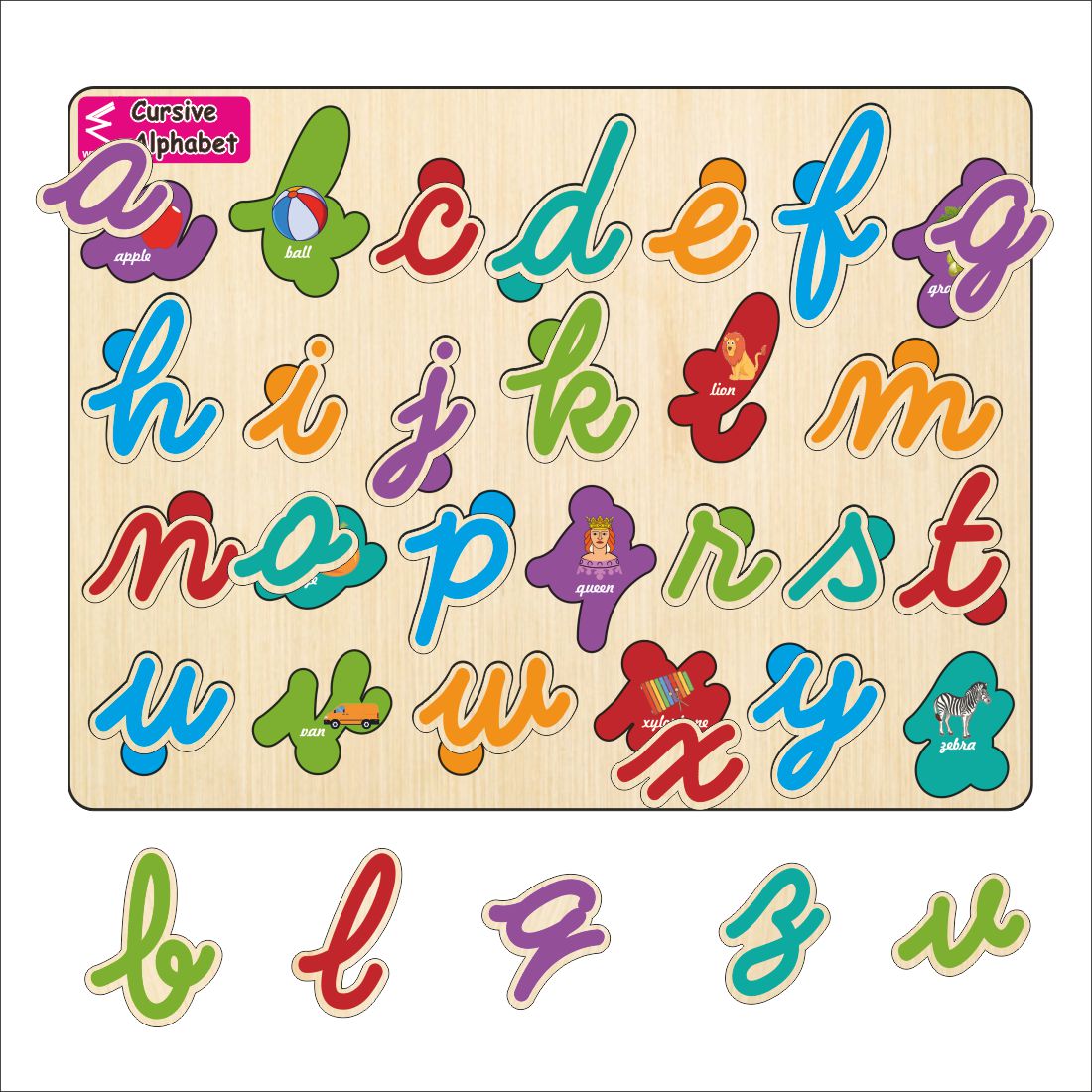 Wooden Hide and See Cursive Capital Alphabet Puzzle