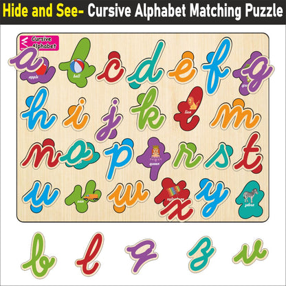 Wooden Hide and See Cursive Capital Alphabet Puzzle