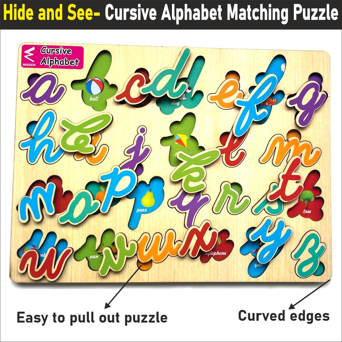 Wooden Hide and See Cursive Capital Alphabet Puzzle