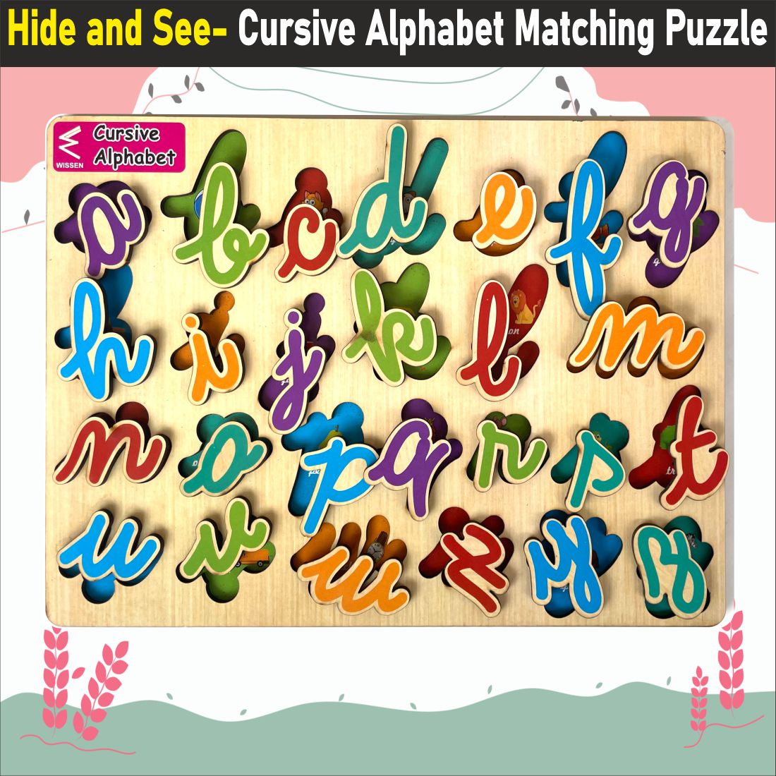 Wooden Hide and See Cursive Capital Alphabet Puzzle