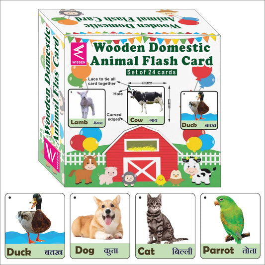 Wooden (MDF) Domestic Animals Flash Card Learning Flash card with lacing thread.