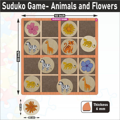 Wooden Sudoku Game Animals and Flowers