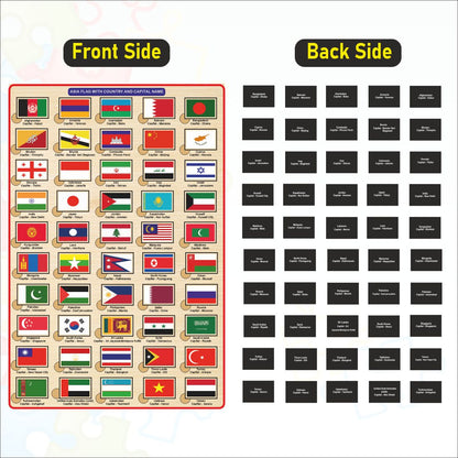 Wooden Asia Countries, Capital and Flag Learning Educational Puzzle-12*18 inch for Kids