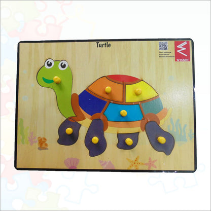 Wooden Turtle parts of body peg board Puzzle -12*9 inch