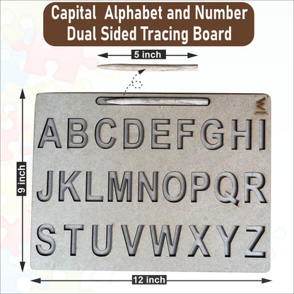 Wooden Dual Side Capital Alphabet and Number Tracing Board for Kids