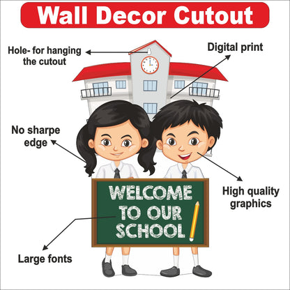 Wooden(MDF) Wall Decor Cutout for kids-Welcome to our school -Learning through Fun design - 12*18 inch